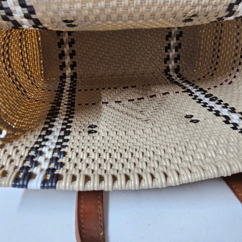 Handmade Woven Straw Handbag Purse Top Handle Satchel Bag Beige Brown Medium MX - Picture 2 of 14